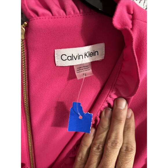 Calvin Klein wide leg ruffled jumpsuit romper Sz 12 pink cottage core feminine - Picture 9 of 13